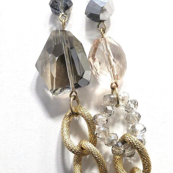 Gold Tone Statement Necklace with Faceted Crystal Beads 29 Inch Long Chain - Picture 8 of 10